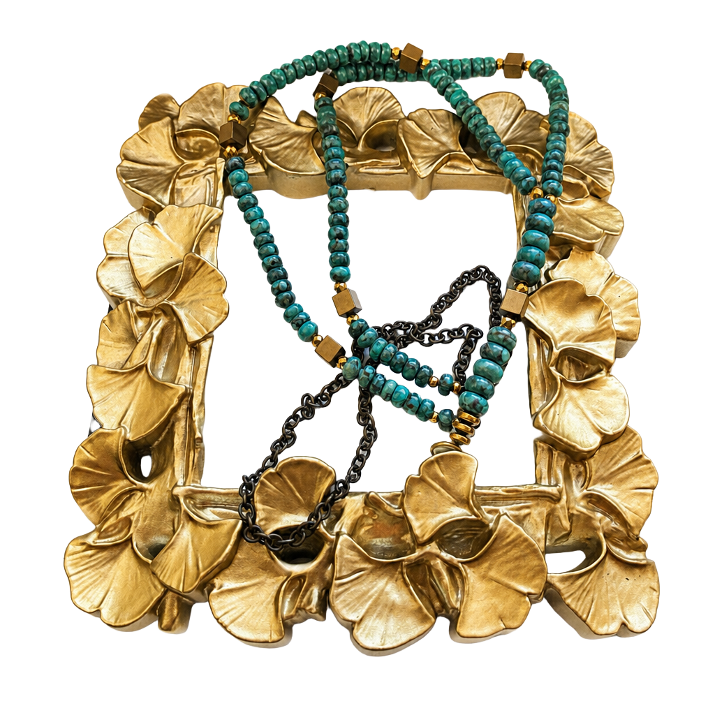 Betsy Pittard Designs BPD Turquoise Beaded Necklace with Gold Cube Accents 1