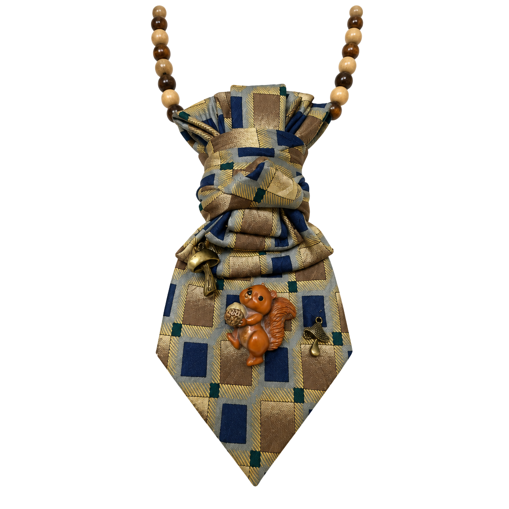 Upcycled Necktie Bolo Necklace with Brooch 1