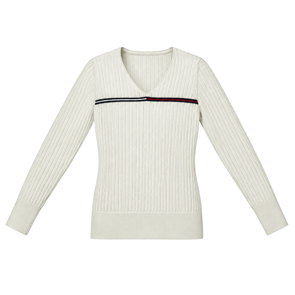 Tommy Hilfiger V-Neck Ribbed Sweater Size L Off-White 1