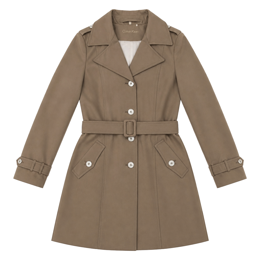 Calvin Klein Womens Mocha Brown Belted Trench Coat 1
