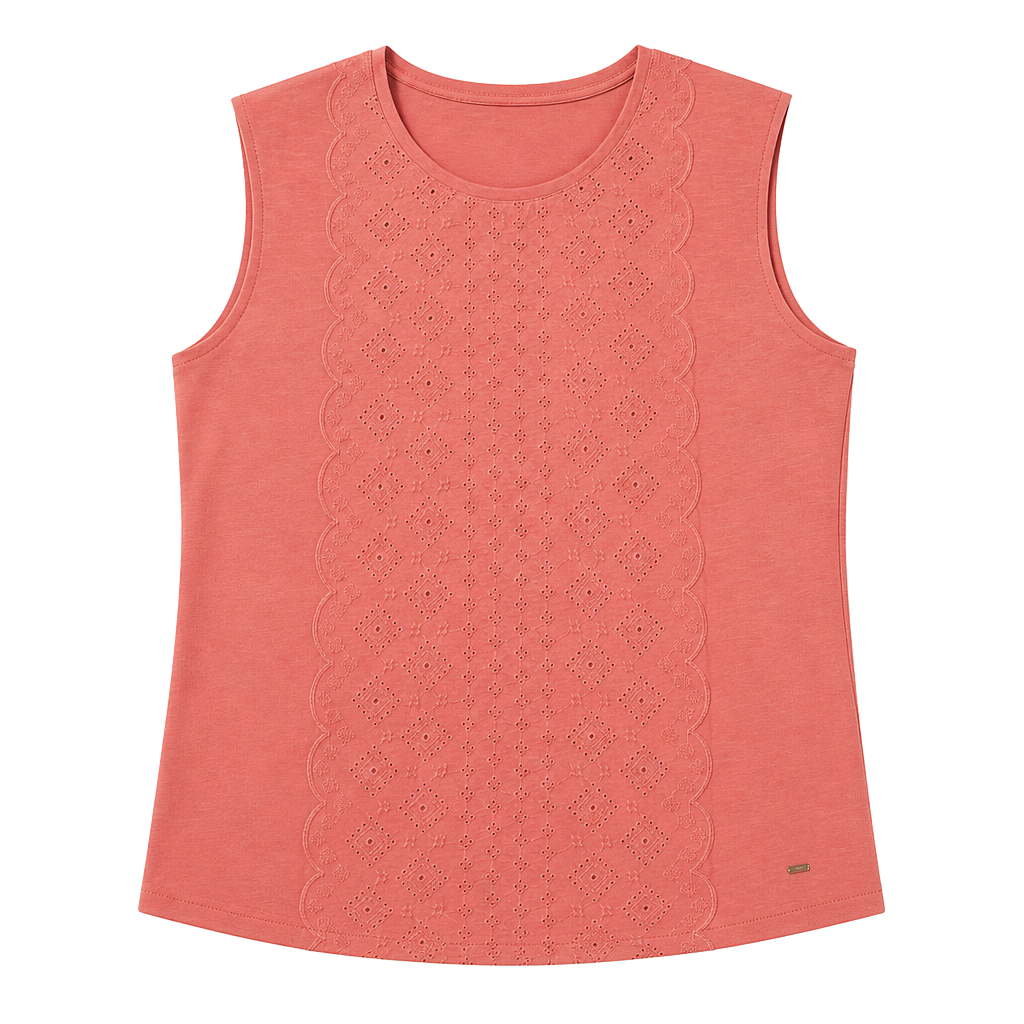 Tommy Hilfiger Women's Sleeveless Eyelet Detail Coral Tank Top 1