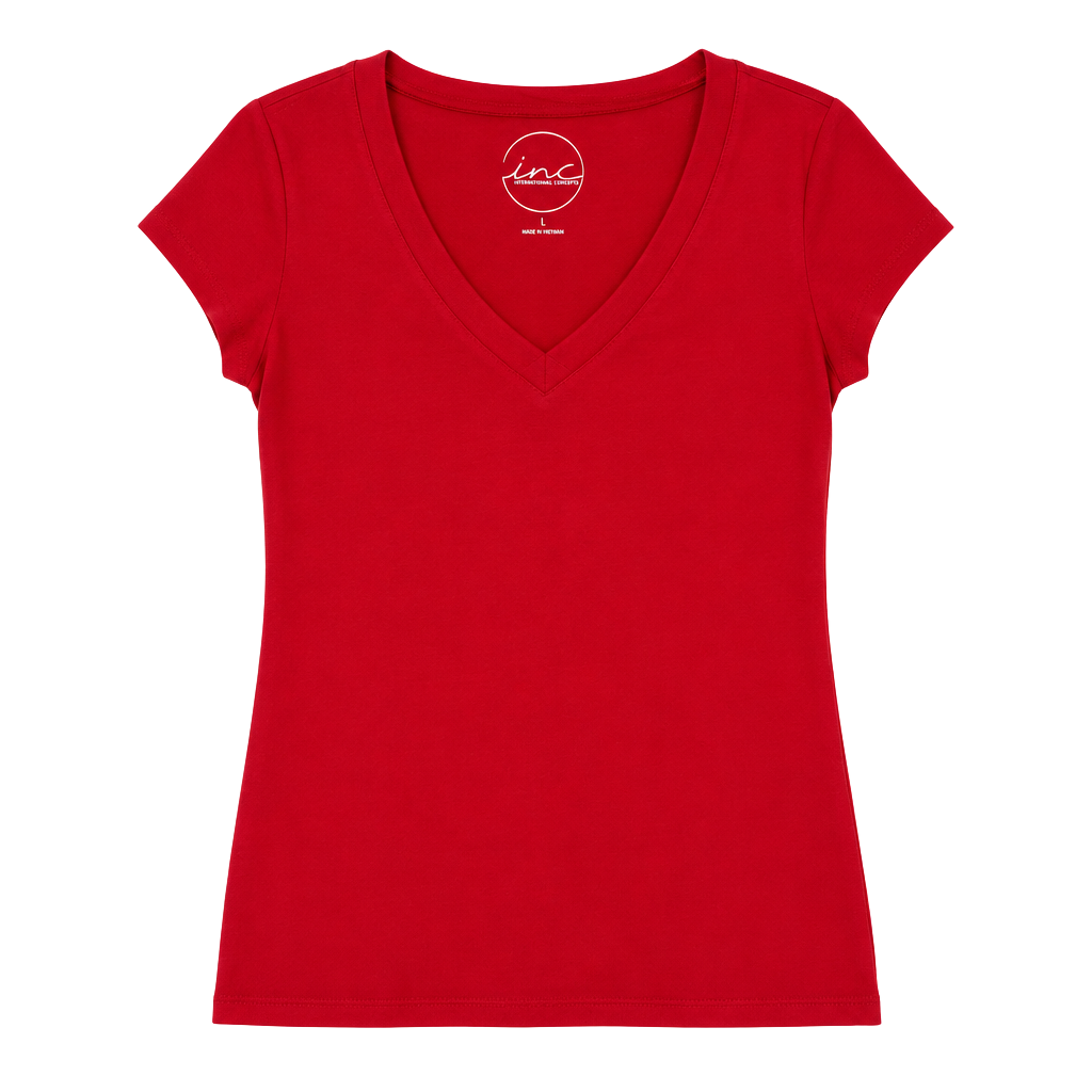 inc International Concepts V-Neck Short Sleeve Tee Size L Red 1