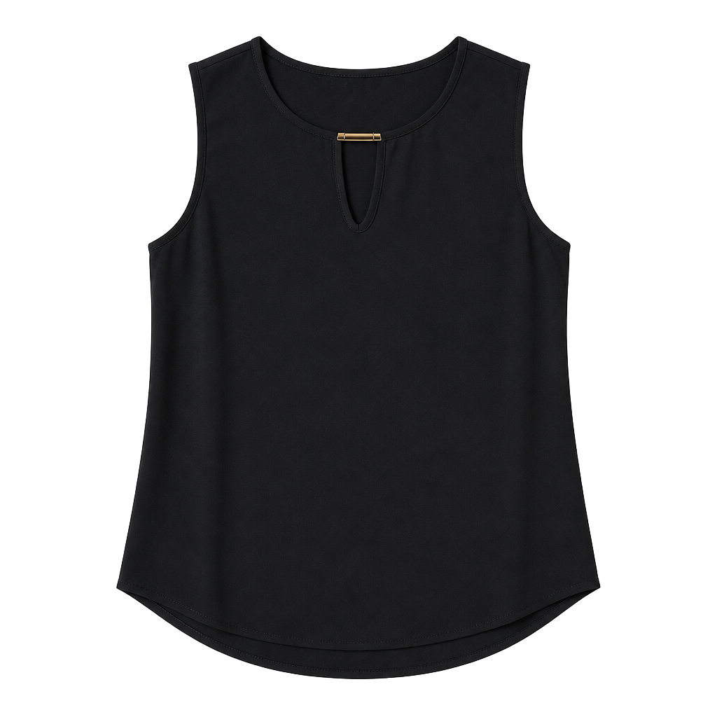 IMNYC Women's Sleeveless Black Keyhole Tank Top with Gold Hardware Detail 1