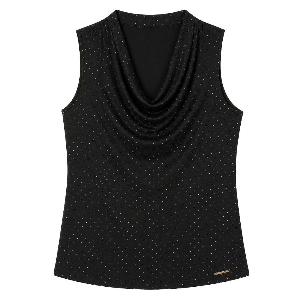 Michael Kors Women's Sleeveless Cowl Neck Polka Dot Top with Gold Hardware 1