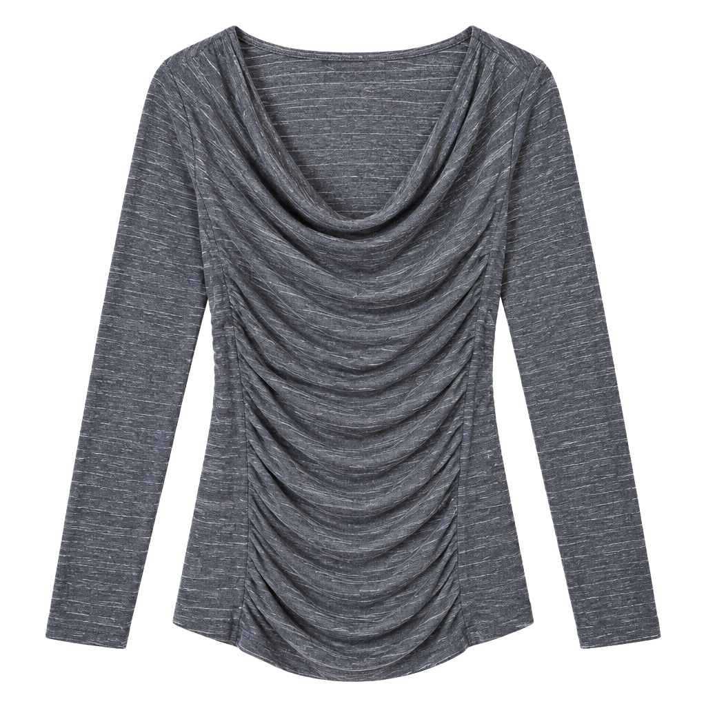 White House Black Market Cowl Neck Top Size S Gray Striped Ruched Blouse 1