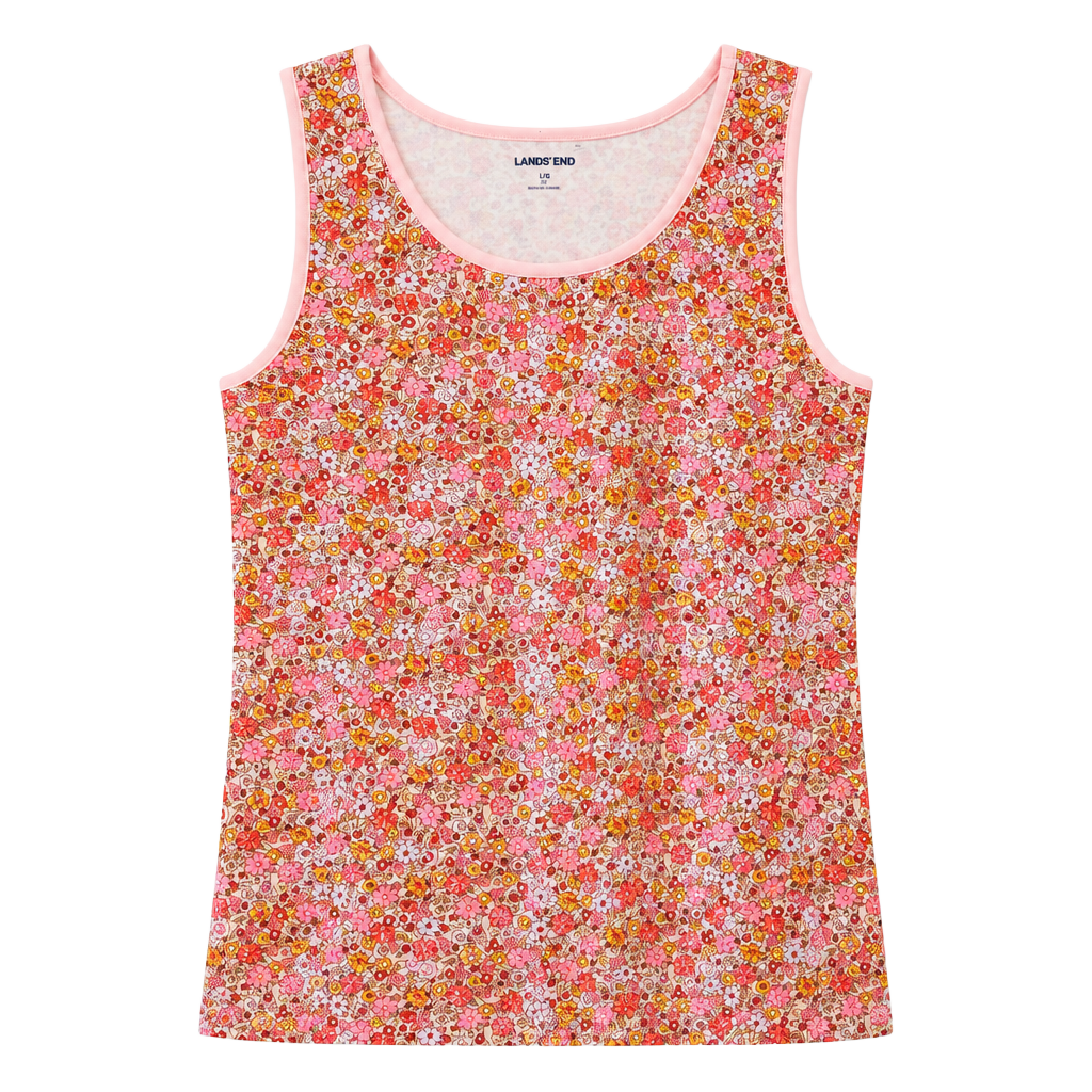 Lands' End Tank Top Size L/P 14-16 Pink Floral Sleeveless 1