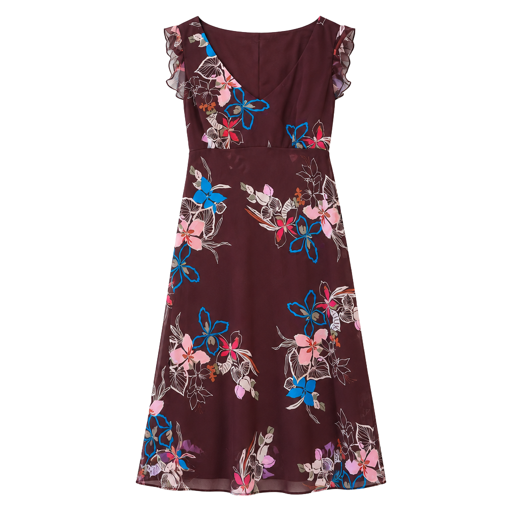 F.L.P. Faith Love & Passion Dress Size 6 Brown Floral Midi Chiffon 1