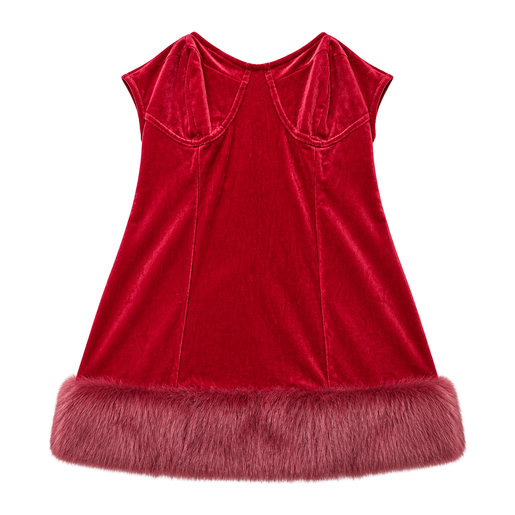 Johnny Wujek Red Velvet Faux Fur Trim Strapless Mini Dress Sz 15 Holiday Xmas NYE Homecoming Prom 1