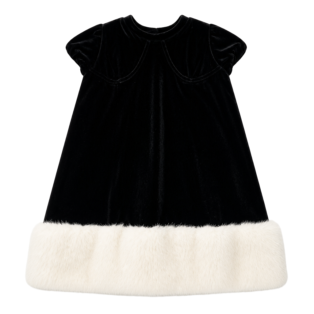 JC PENNY Black Velvet Strapless Mini Dress White Faux Fur Hem Size 15 NWT 1
