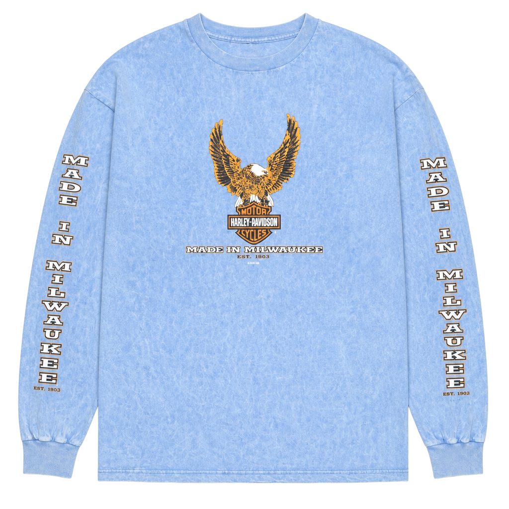 1997 Harley Davidson Long Sleeve T-Shirt Plattsburgh NY Blue Vintage Eagle 1