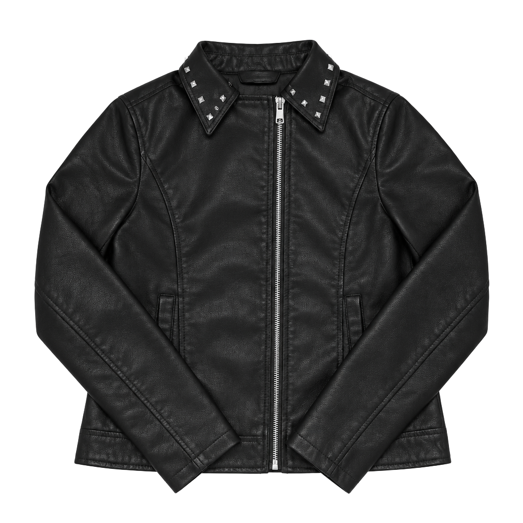 White Mark Faux Leather Jacket Size L Black Studded Biker 1