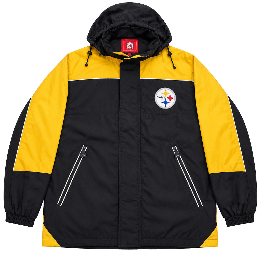 NFL Pittsburgh Steelers Hooded Jacket Size M Black Yellow Windbreaker 1