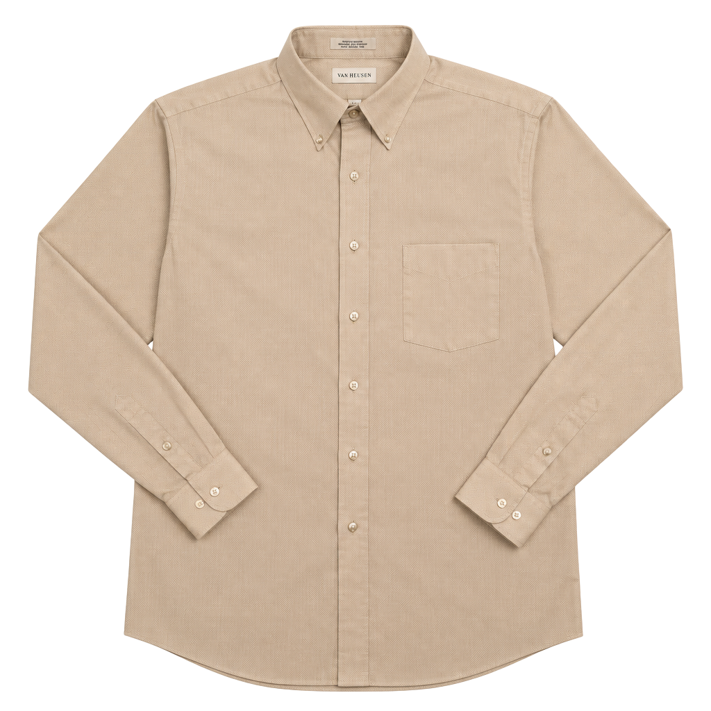 Van Heusen Pinpoint Oxford Shirt Size 17 34/35 Tan Long Sleeve Wrinkle Free 1