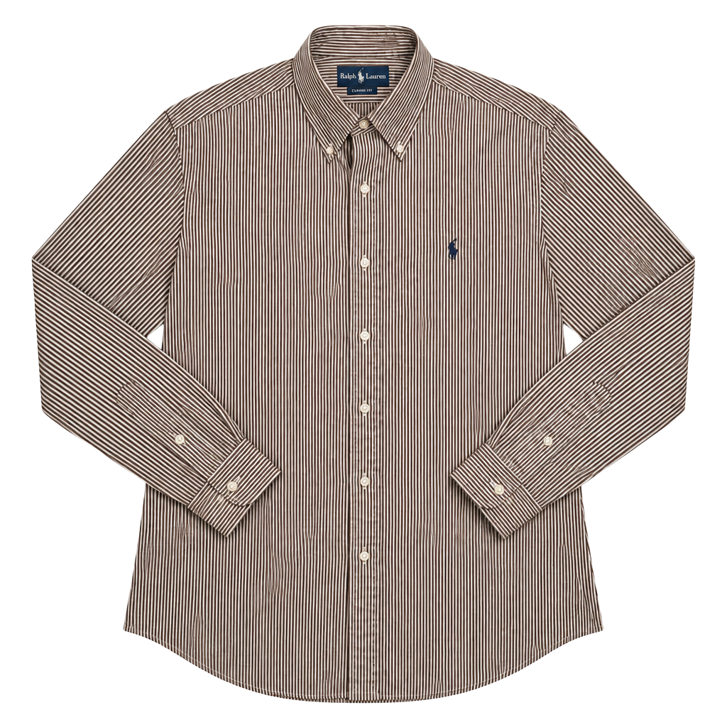 Ralph Lauren Button Down Shirt Custom Fit Brown Striped Long Sleeve size L 1