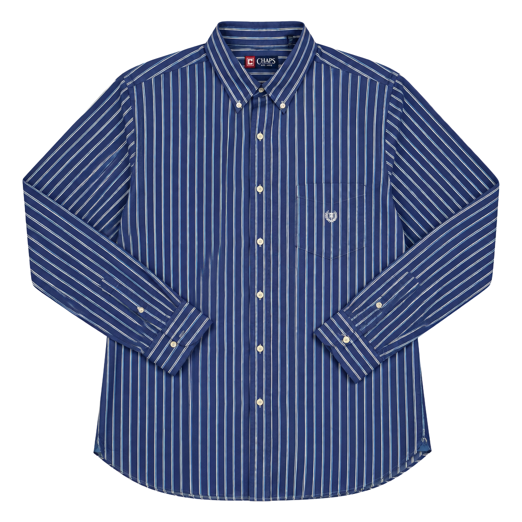 Chaps Striped Long Sleeve Button Down Shirt Blue 1