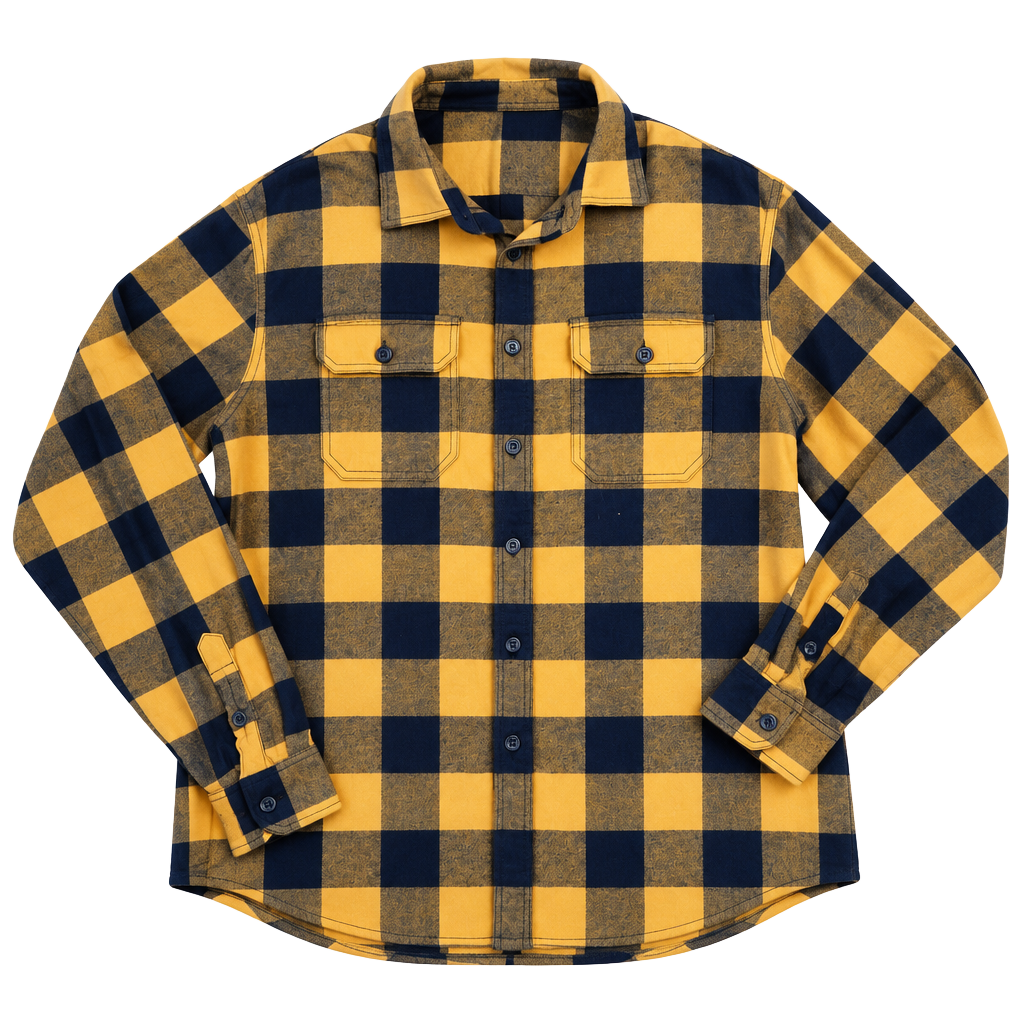 Old Navy Flannel Shirt Size L Yellow Blue Plaid Long Sleeve 1