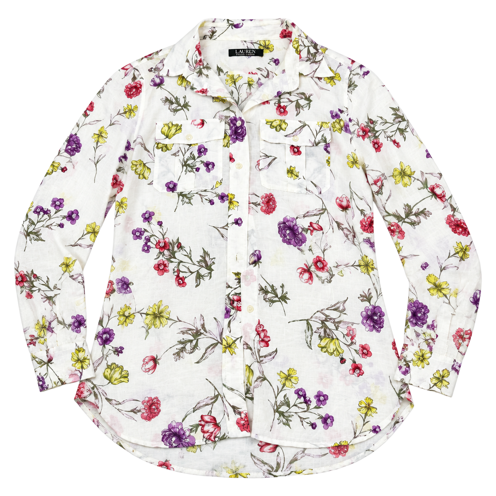 Lauren Ralph Lauren Floral Button-Up Shirt Size M Multi Long Sleeve 1