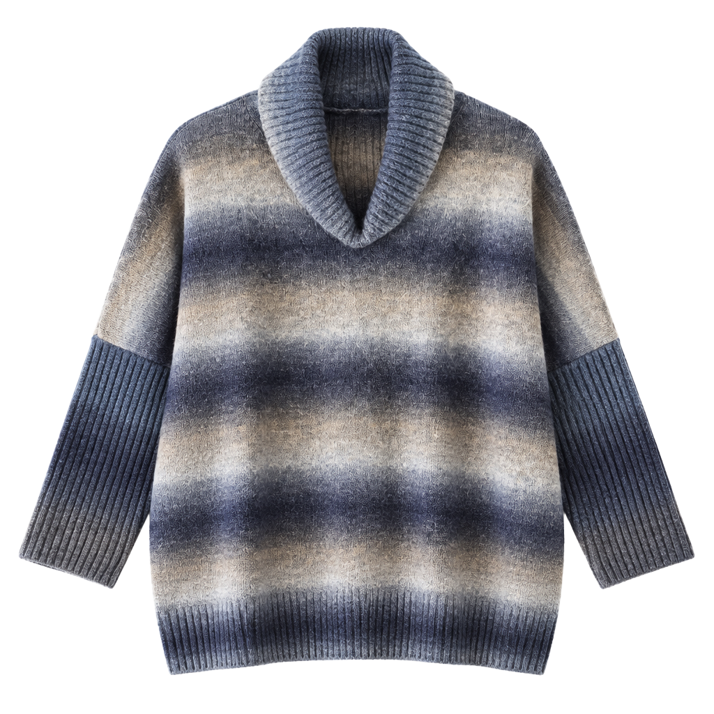 LOFT Ombre Cowl Neck Sweater Size S Blue Tan Pullover Knit Cozy Oversize 1