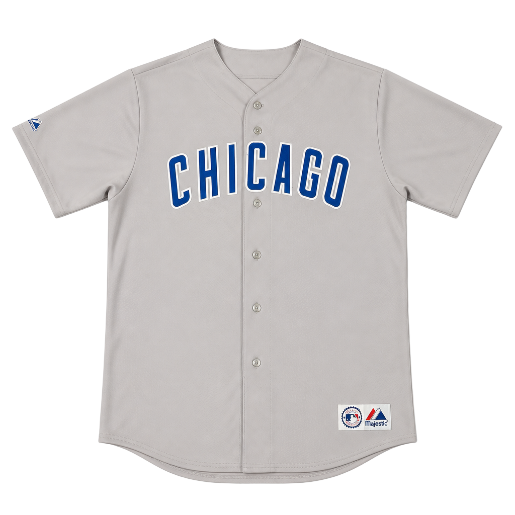 Chicago Cubs Majestic Gray Button-Down Jersey - Wood 34 1