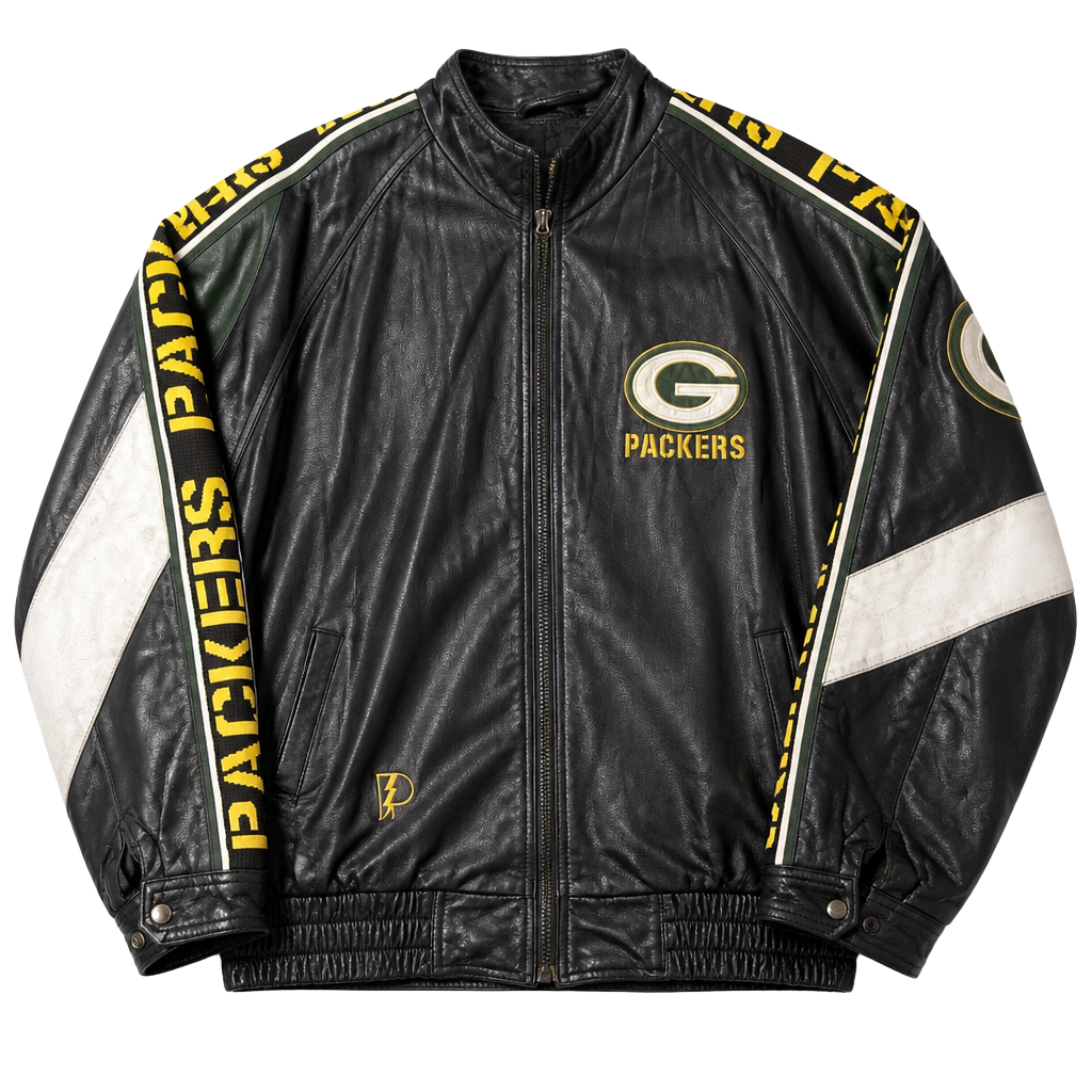 Pro Player Green Bay Packers Black Leather Jacket Size XL 1