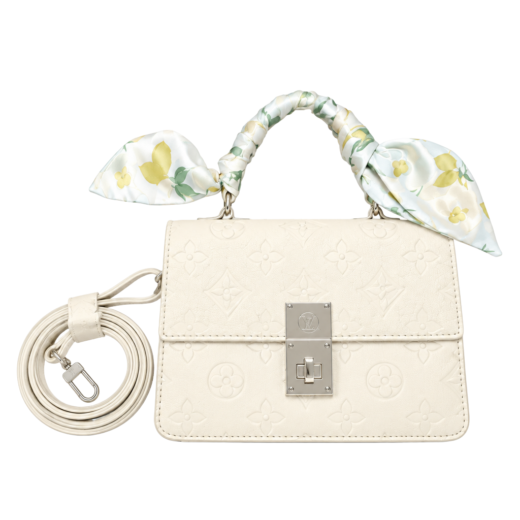 Aldo Callunaax Satchel Handbag White Embossed Crossbody With Scarf 1