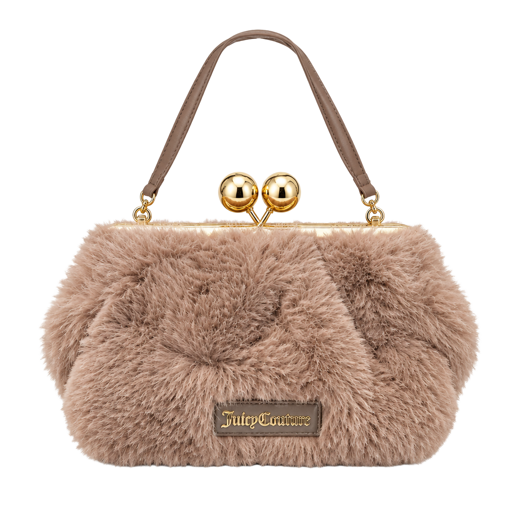 Juicy Couture Faux Fur Crossbody Bag Brown Kiss Lock Clasp 1