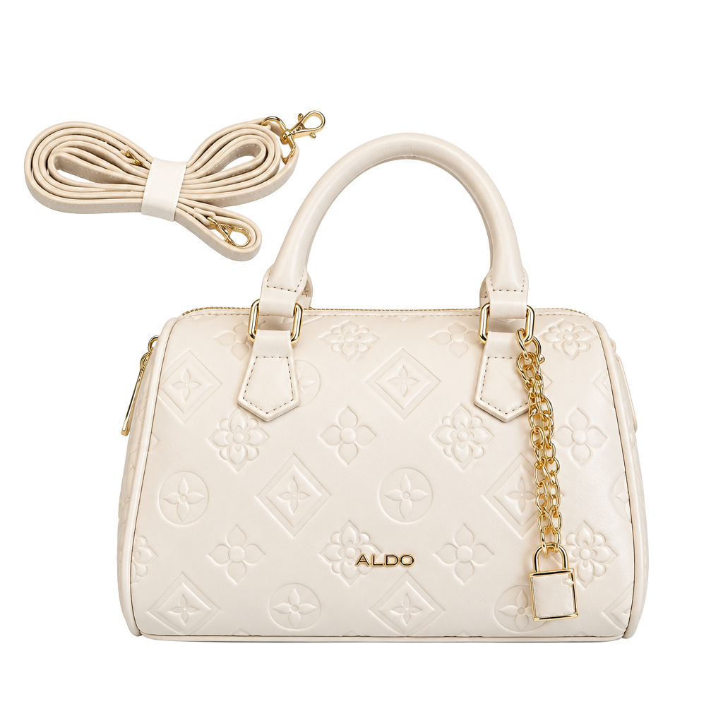 Aldo Irise Barrel Bag White Monogram Crossbody Handbag 1
