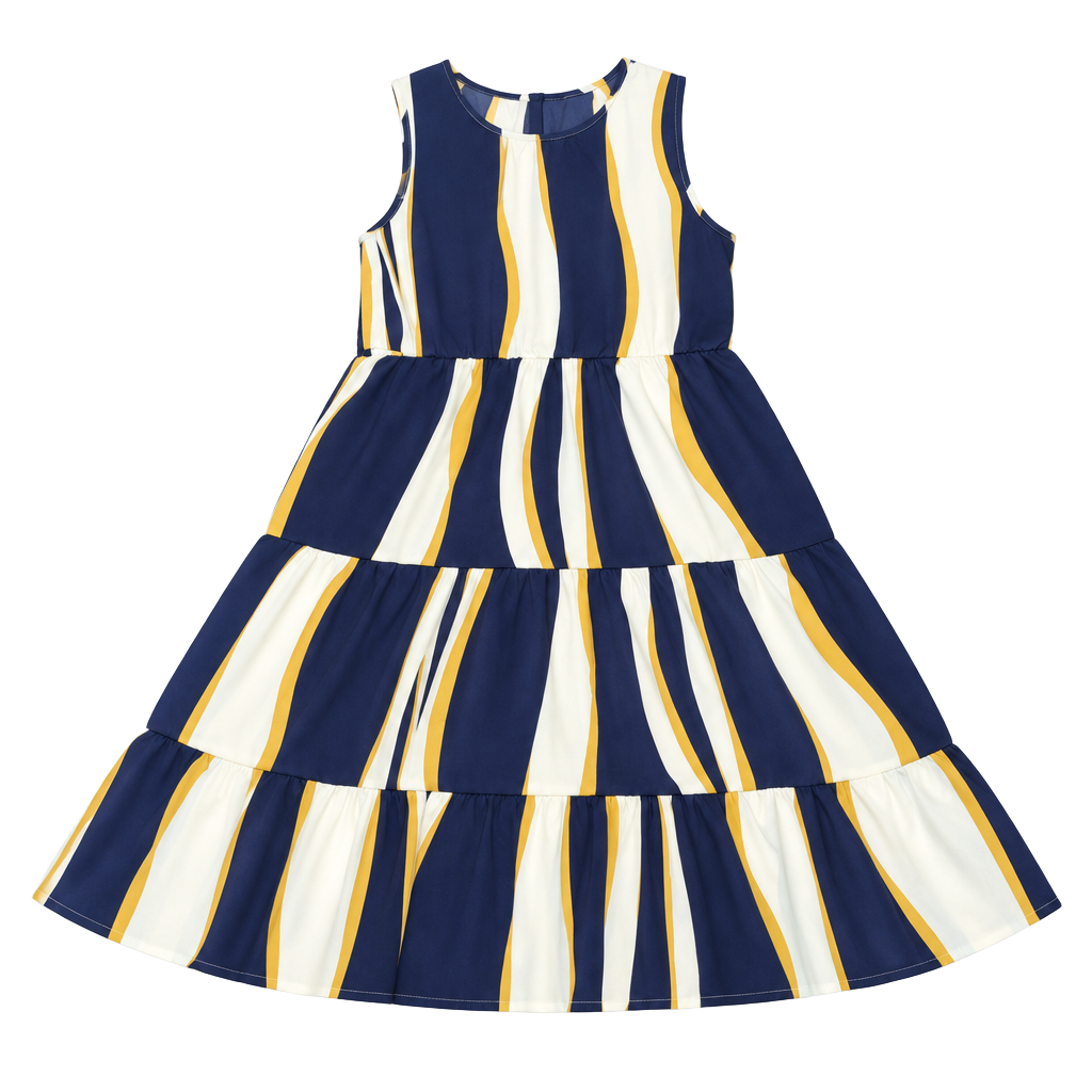 Blue Striped Tiered Sleeveless Dress 1