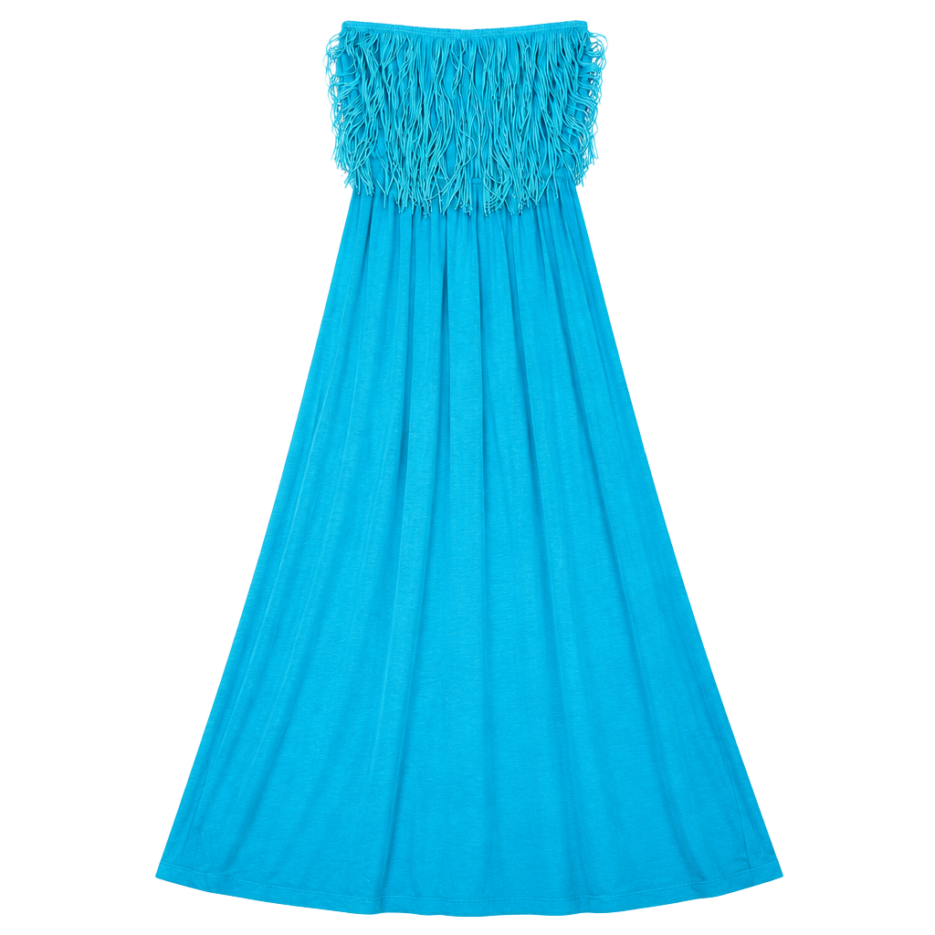 Unbranded Fringe Tube Maxi Dress Turquoise 1