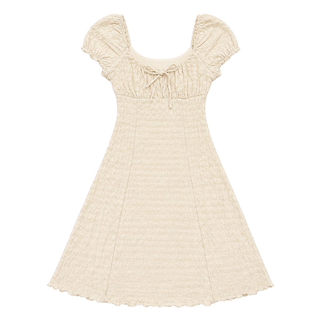 No Comment Mini Dress Size S Beige Smocked Tie Front 1