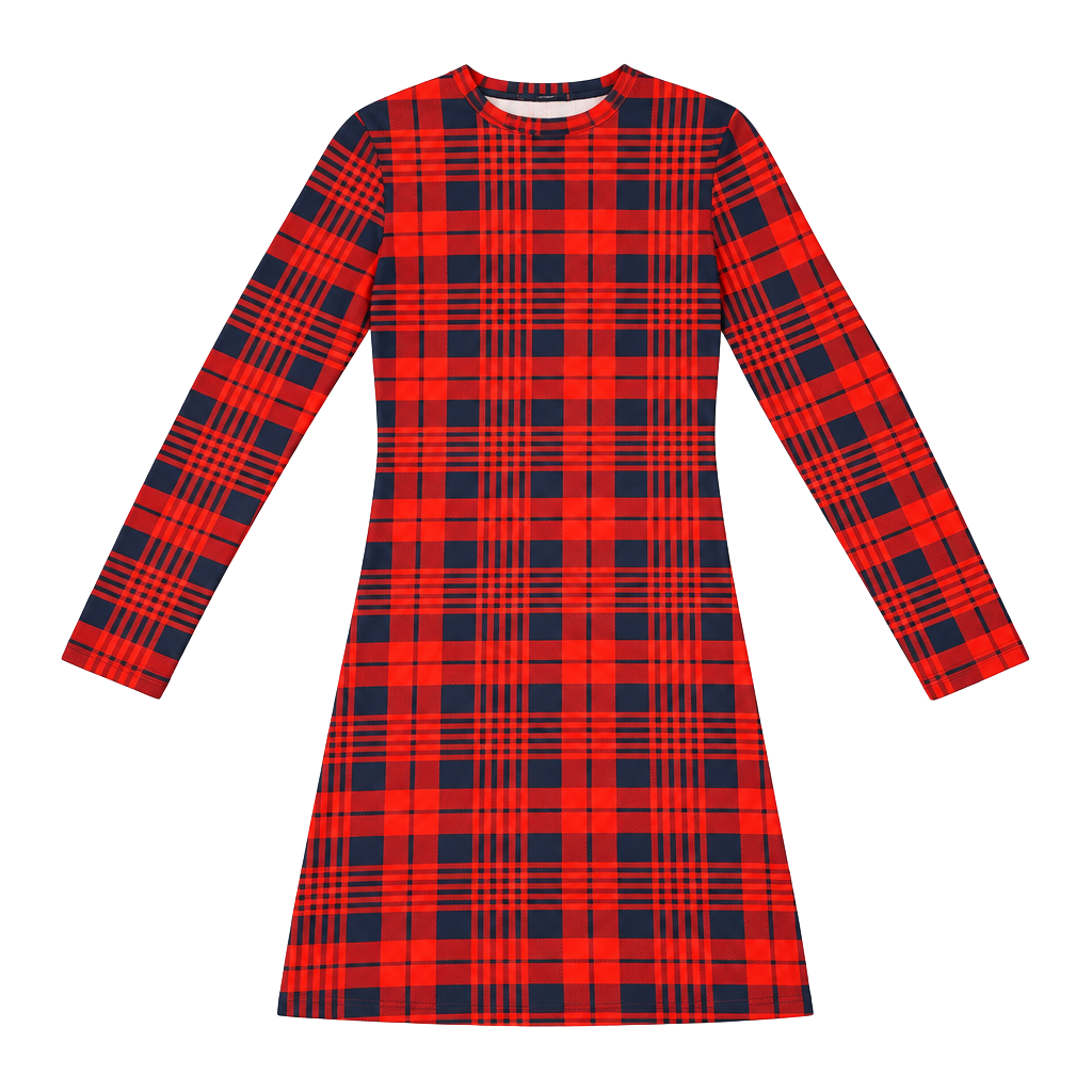 Zaful Plaid Mock Neck Bodycon Dress Size L Red Blue 1