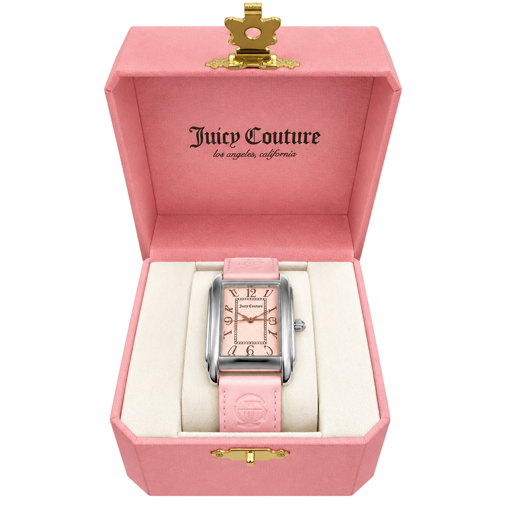 Juicy Couture Rectangular Pink Leather Strap Watch with Box 1