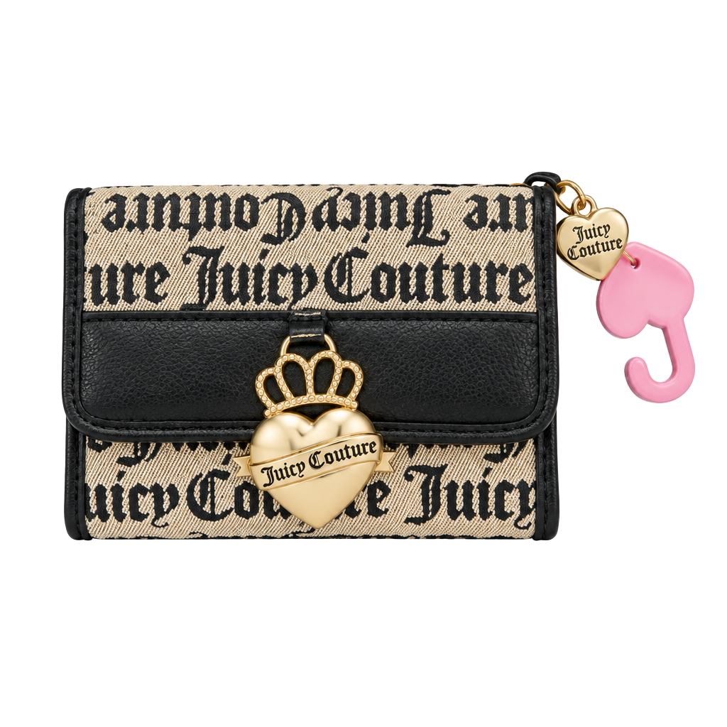 Juicy Couture Retro Glam Double Sided Trifold Wallet Black Beige 1