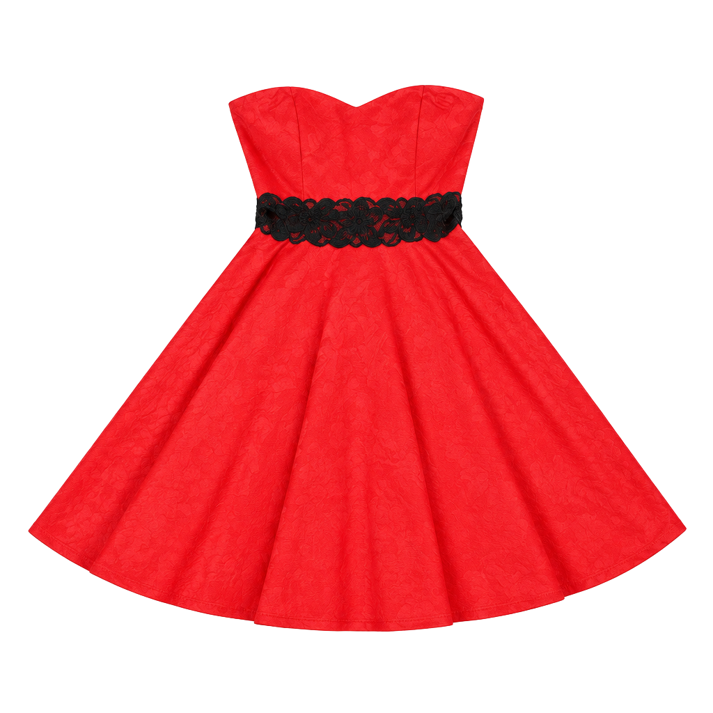Red And Black Lace Strapless Cocktail Dress 1