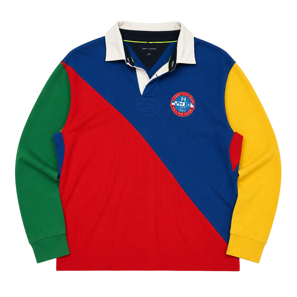 TOMMY HILFIGER multicolored Long Sleeve Rugby Shirt - Mens sz Medium 1
