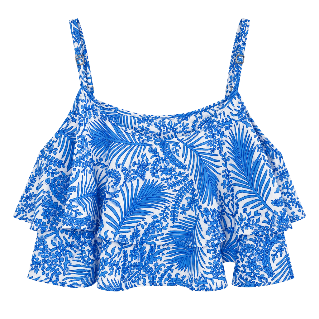 Show Me Your Mumu Crop Top Size Small Blue White Ruffle Camisole 1