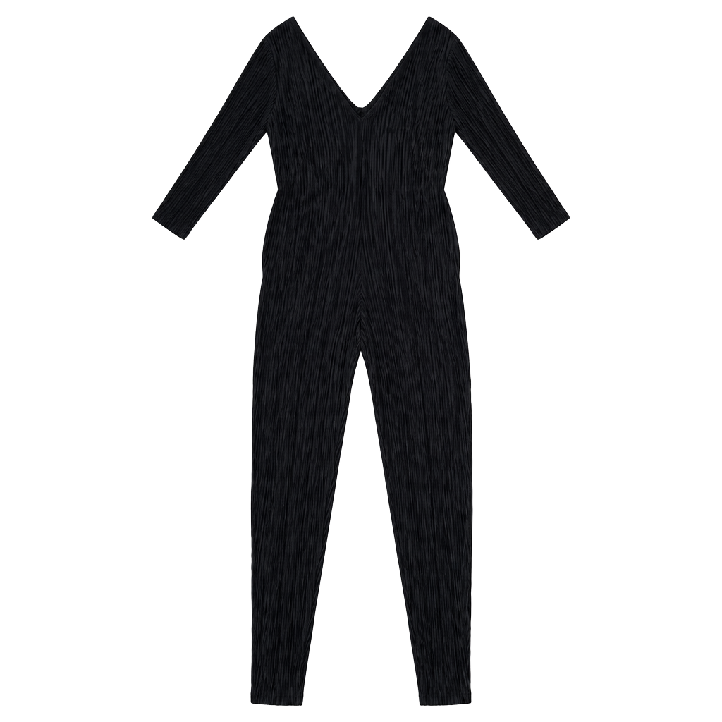 Nothing Fits But Black Plisse Long Sleeve Jumpsuit tapered legs 1