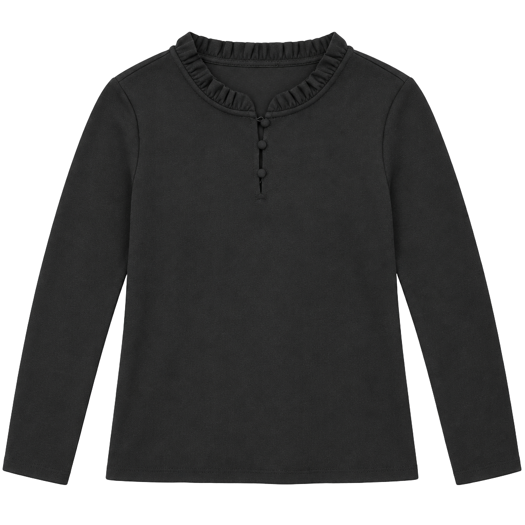 Ann Taylor Ruffle Neck Top Size XS Black Long Sleeve Blouse 1