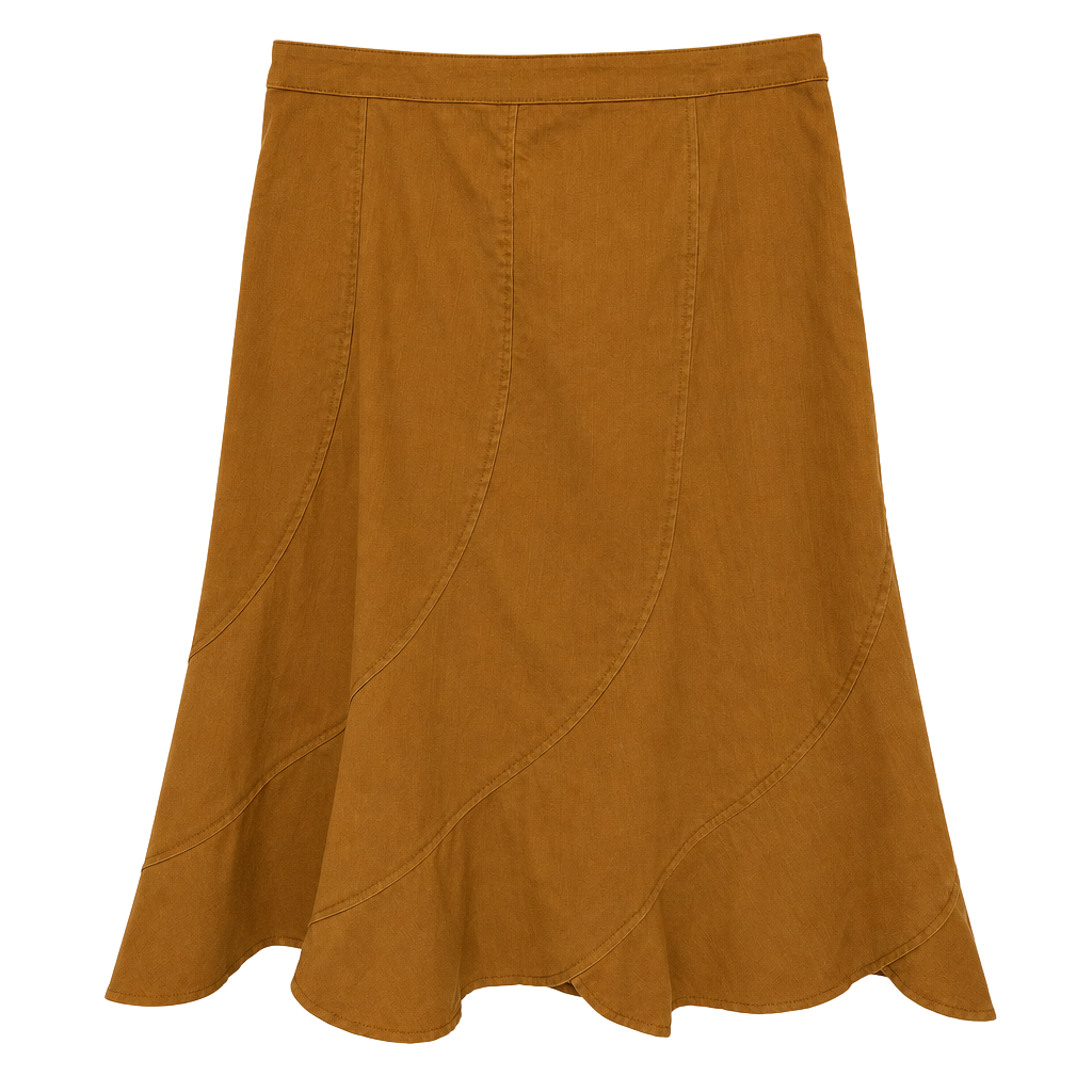 Multiples Skirt Size 14 Brown Cotton Blend Midi Ruffle Hem 1