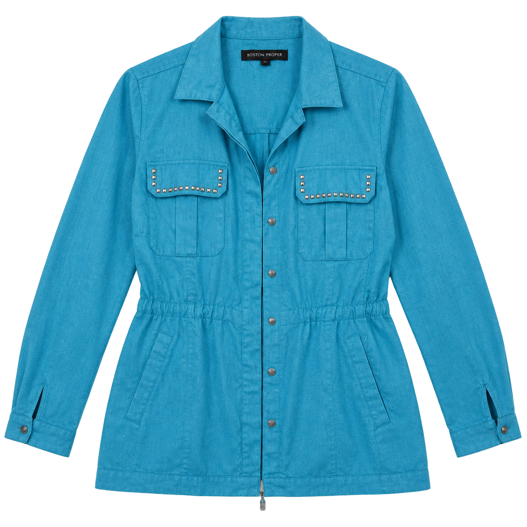 Boston Proper Jacket Size XL Blue Studded Linen Blend 1