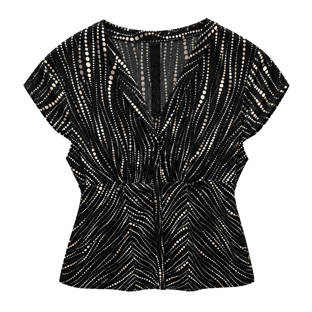 Studio 1940 Blouse Size L Black Gold Polka Dot V-Neck 1