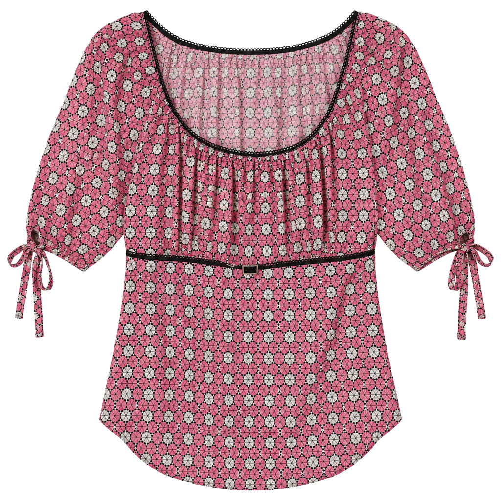 Studio 1940 Blouse Size L Pink Geometric Print Tie Sleeve Top 1
