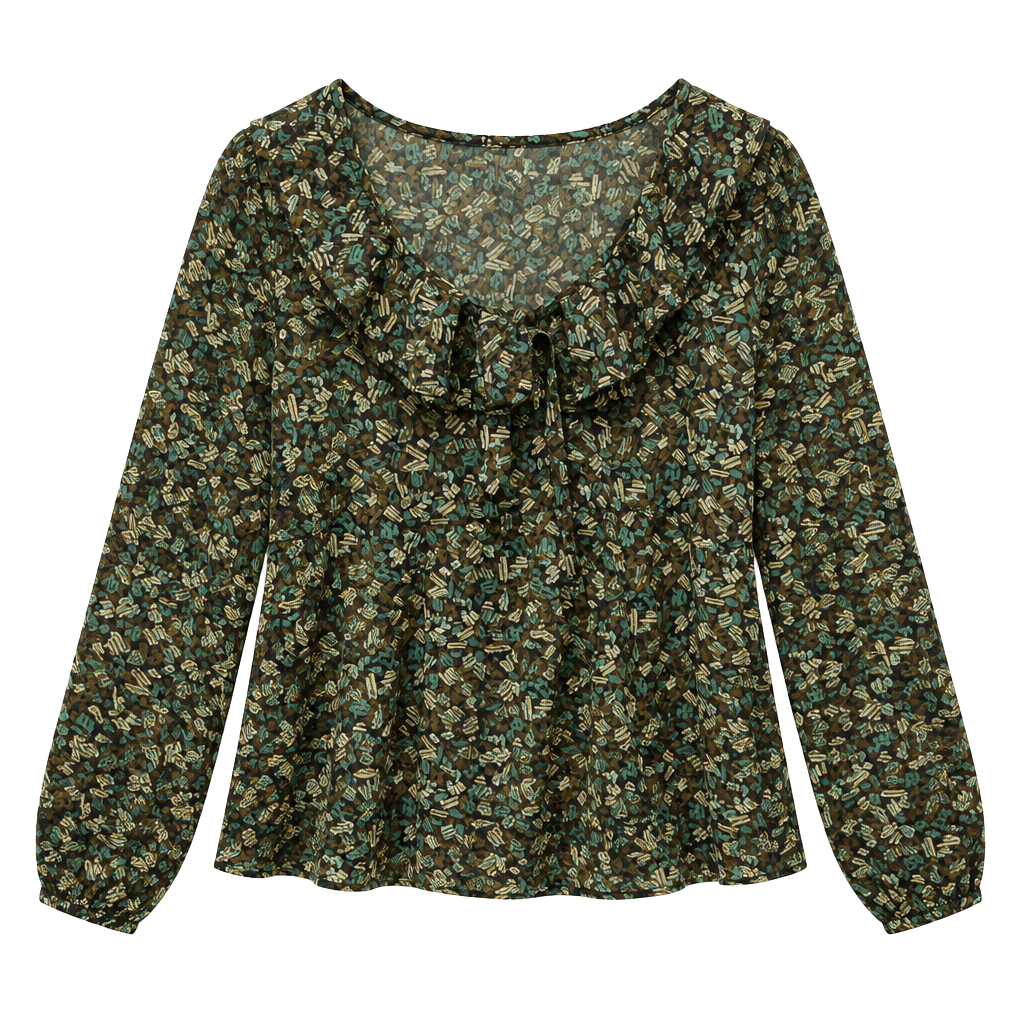 Axcess Blouse Size 12 Abstract Print Ruffle Neck Long Sleeve 1