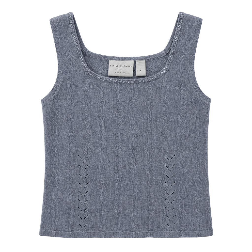 Emma & James Women's Silver Gray Beaded Knit Sleeveless Tank Top 1