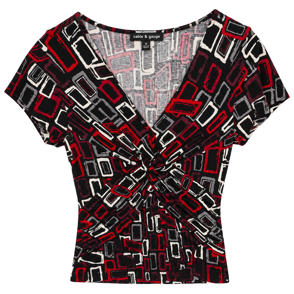 cable & gauge Blouse Size XL Geometric Print V-Neck Short Sleeve 1