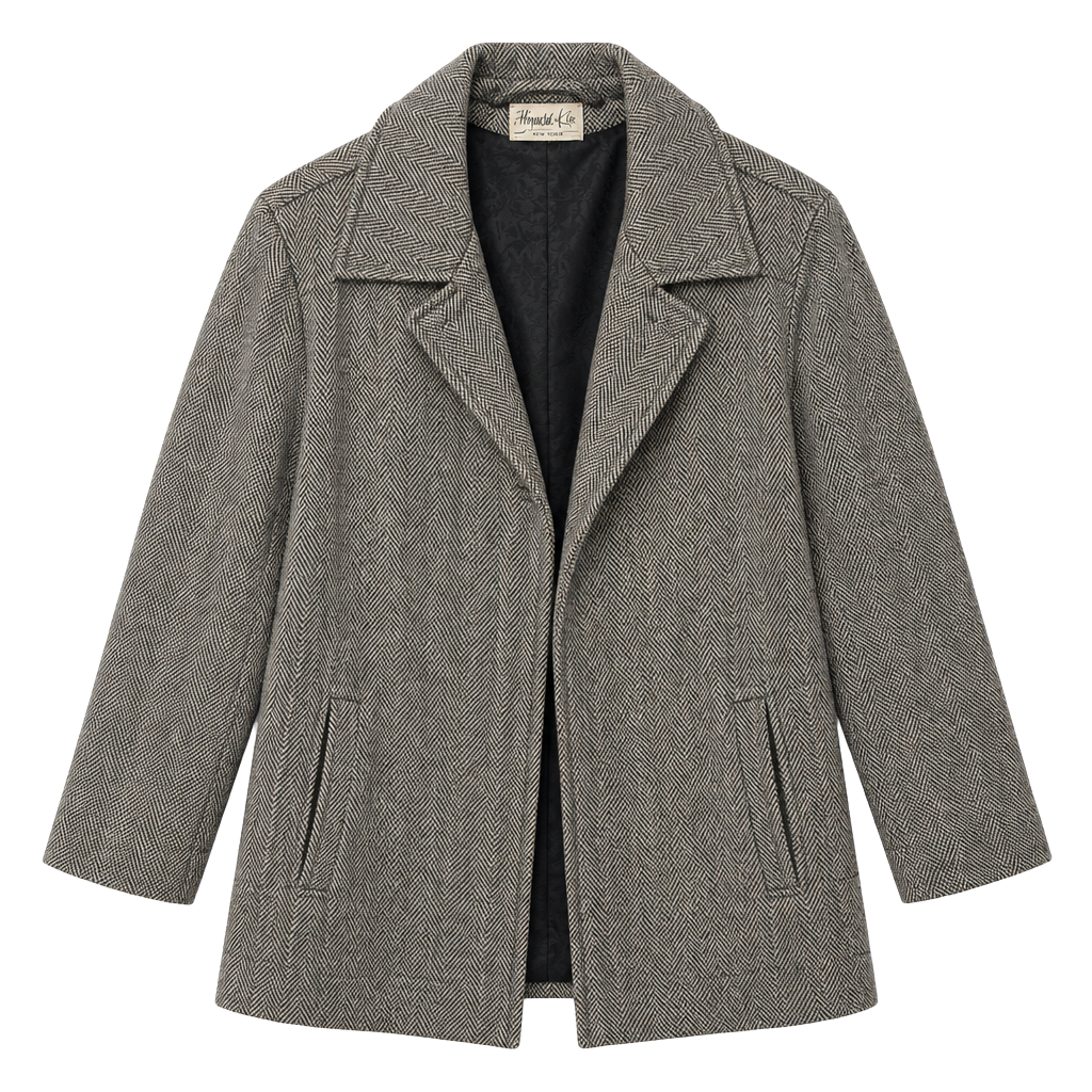 Norman Kay Vintage Herringbone Wool Pea Coat Jacket Grey Black 1