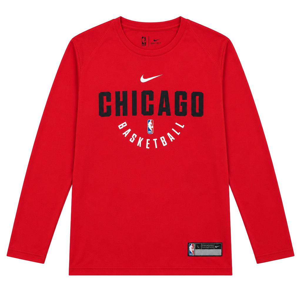 Nike Chicago Bulls Basketball Long Sleeve Shirt Size L Red Dri-Fit 1