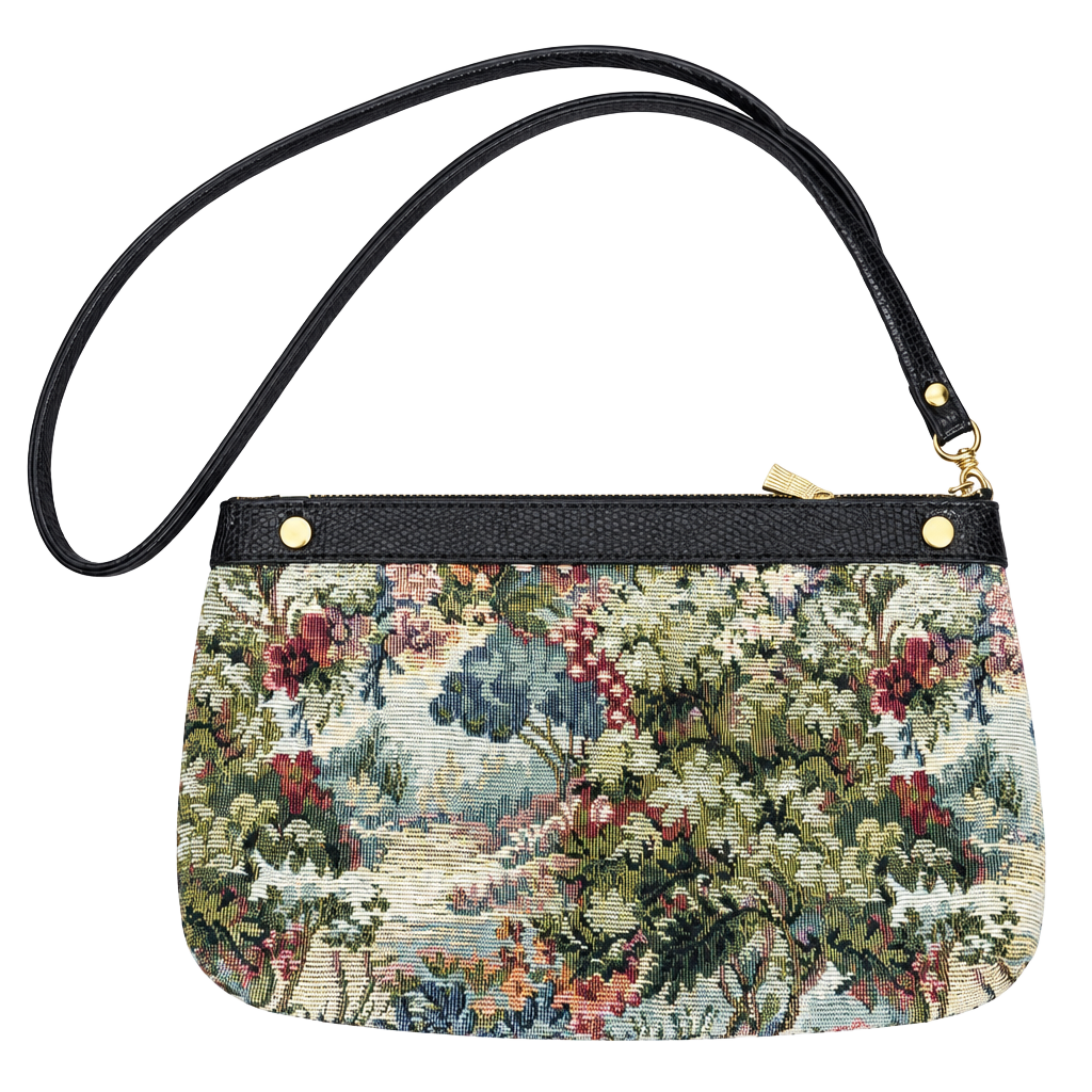 Vintage Floral Tapestry Crossbody Bag Faux Black Leather Trim 1