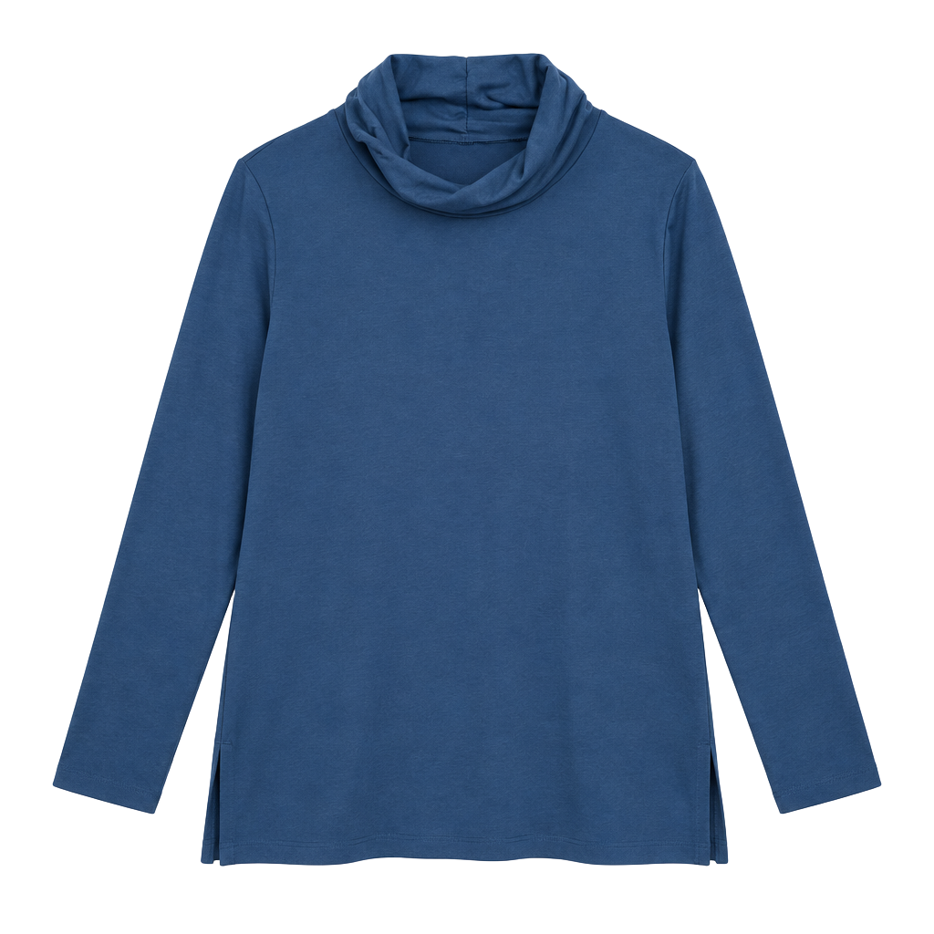 Zuda Cowl Neck Long Sleeve Top Blue 1