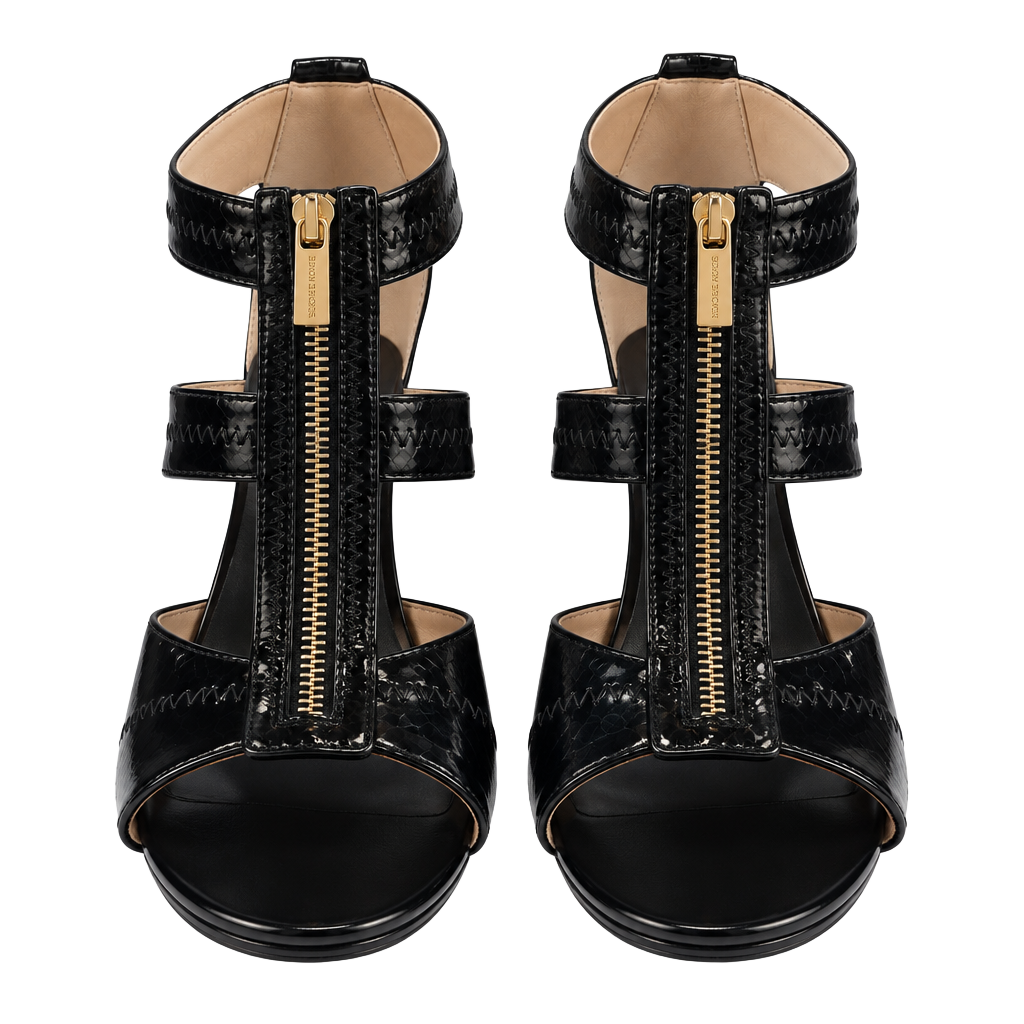 MICHAEL Michael Kors Berkley Heels Black Patent Leather Zip Front 1